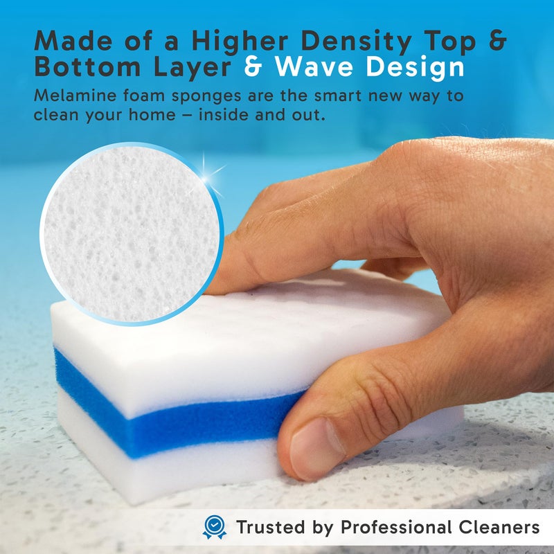 Oh My Clean (100 Pack) Extra Durable Eraser Sponge - Extra Thick, Long Lasting, Premium Melamine Sponges in Bulk - Multi-Purpose Power Scrubber - Bathroom, Kitchen, Floor, Bathtub, Toilet, Baseboard, Wall Cleaner - Image 3